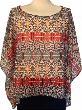 lola Red, Green & Yellow Geometric Poncho Blouse
